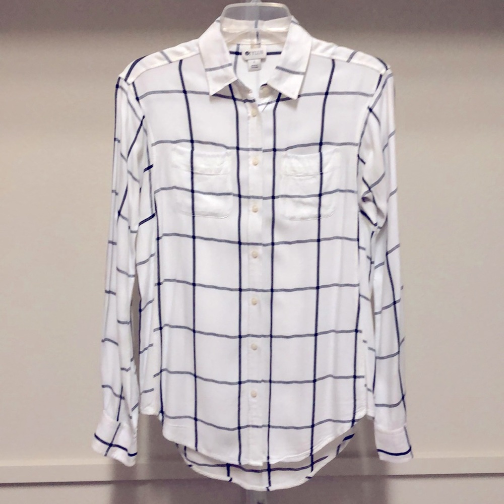 Stylus Button Down Plaid Blouse